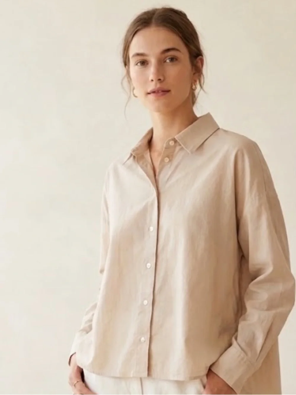 James Perse Beige Button Front Beige Blouse Size Medium